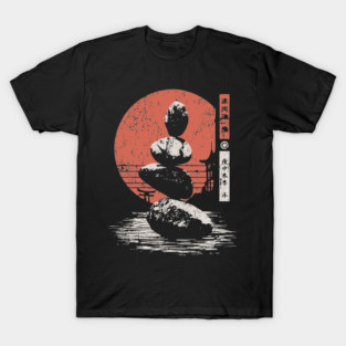 Zen Balance Stones Japanese Minimalist Meditation Ukiyo-e Art Design T-Shirt
