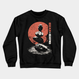 Zen Balance Stones Japanese Minimalist Meditation Ukiyo-e Art Design Crewneck Sweatshirt