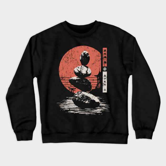Zen Balance Stones Japanese Minimalist Meditation Ukiyo-e Art Design Crewneck Sweatshirt by TuncGK