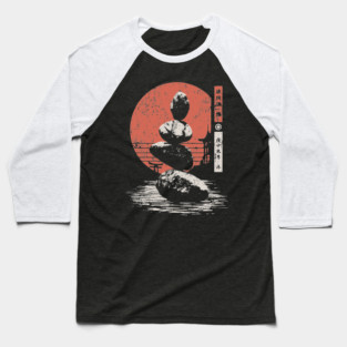 Zen Balance Stones Japanese Minimalist Meditation Ukiyo-e Art Design Baseball T-Shirt