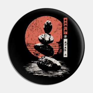 Zen Balance Stones Japanese Minimalist Meditation Ukiyo-e Art Design Pin