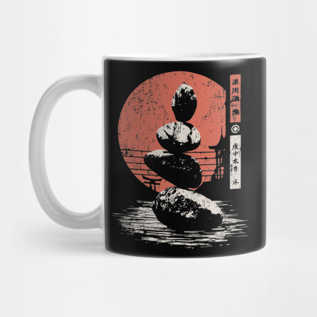 Zen Balance Stones Japanese Minimalist Meditation Ukiyo-e Art Design by TuncGK