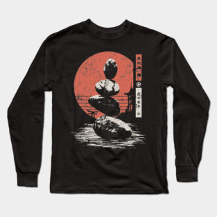 Zen Balance Stones Japanese Minimalist Meditation Ukiyo-e Art Design Long Sleeve T-Shirt