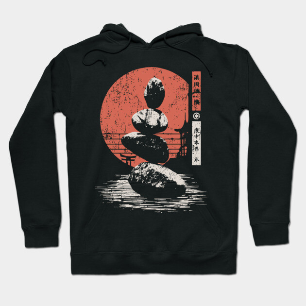 Zen Balance Stones Japanese Minimalist Meditation Ukiyo-e Art Design Hoodie by TuncGK