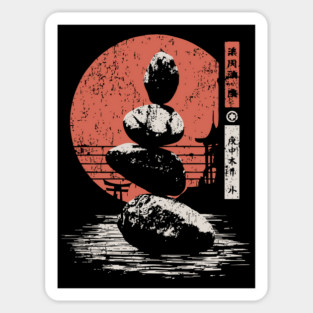 Zen Balance Stones Japanese Minimalist Meditation Ukiyo-e Art Design Sticker