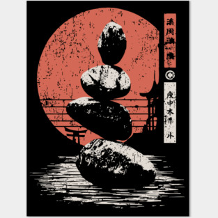 Zen Balance Stones Japanese Minimalist Meditation Ukiyo-e Art Design Posters and Art