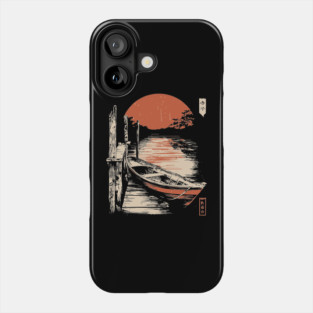 Minimalist Japanese Boat Lake Sunset Zen Ukiyo-e Style Nature Art Phone Case