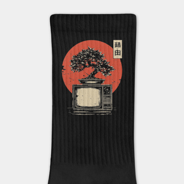 Bonsai Tree Growing From Vintage TV Japanese Retro Nature Tech Art by TuncGK