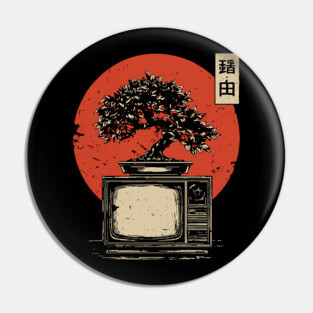 Bonsai Tree Growing From Vintage TV Japanese Retro Nature Tech Art Pin