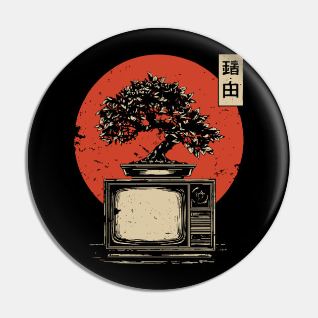 Bonsai Tree Growing From Vintage TV Japanese Retro Nature Tech Art Pin by TuncGK