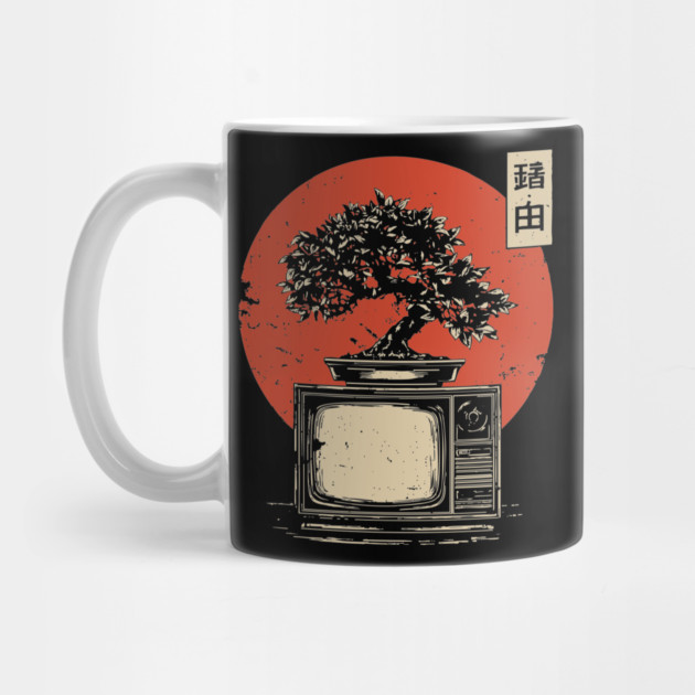 Bonsai Tree Growing From Vintage TV Japanese Retro Nature Tech Art by TuncGK