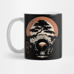 Japanese Temple Bridge Architecture Sunset Traditional Ukiyo-e Art Mug