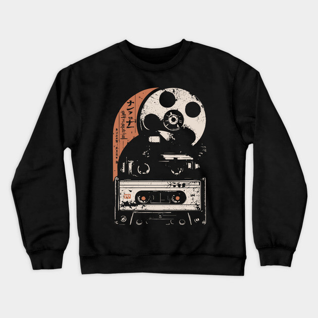 Retro Cassette Tape Japanese Vaporwave 80s Music Nostalgia Art Crewneck Sweatshirt by TuncGK