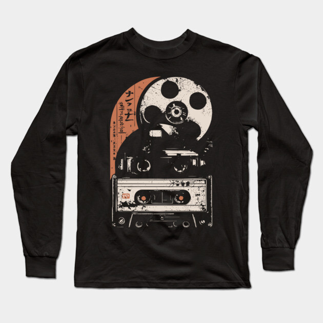 Retro Cassette Tape Japanese Vaporwave 80s Music Nostalgia Art Long Sleeve T-Shirt by TuncGK