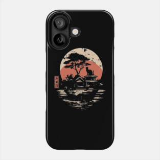 Japanese Cat Island Paradise Feline Temple Ukiyo-e Style Art Phone Case