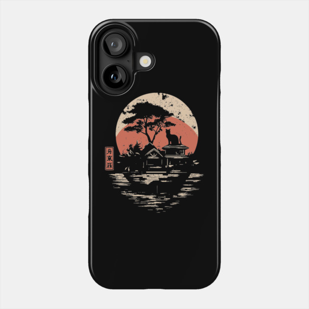 Japanese Cat Island Paradise Feline Temple Ukiyo-e Style Art Phone Case by TuncGK