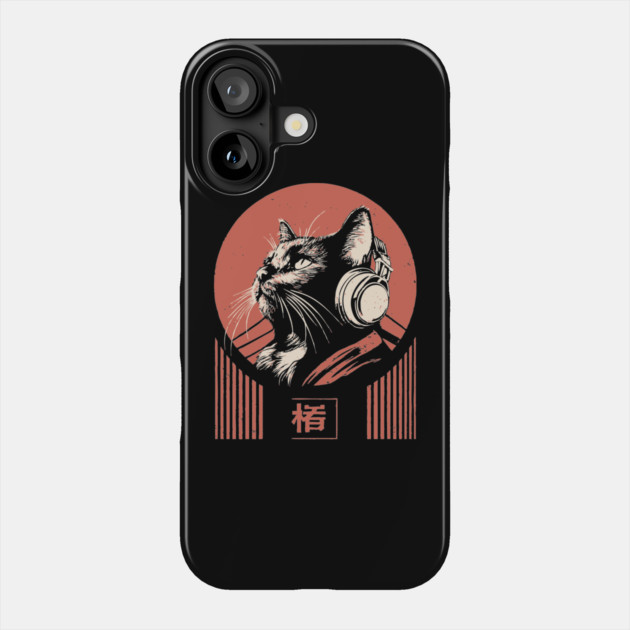 Music Loving Cat Headphones Japanese Retro Lofi Ukiyo-e Art Phone Case by TuncGK