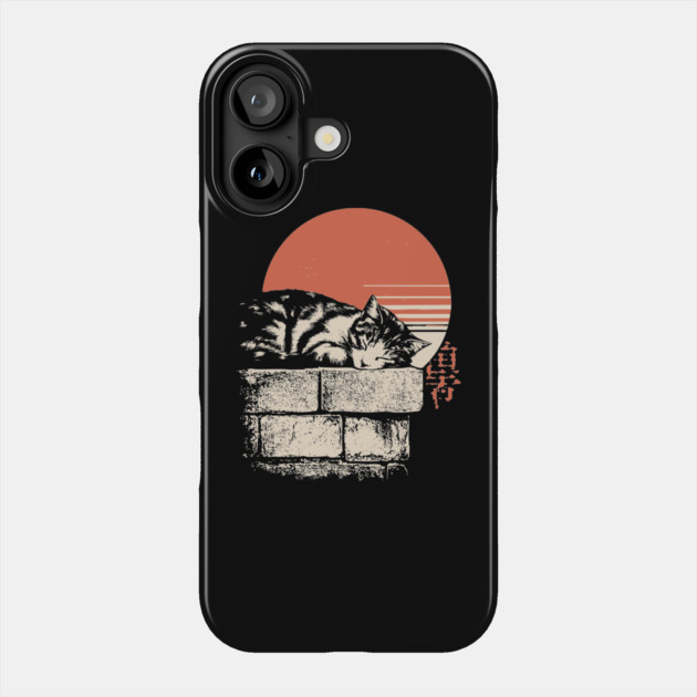 Sleepy Cat on Stone Wall Japanese Ukiyo-e Zen Minimalist Art Phone Case by TuncGK