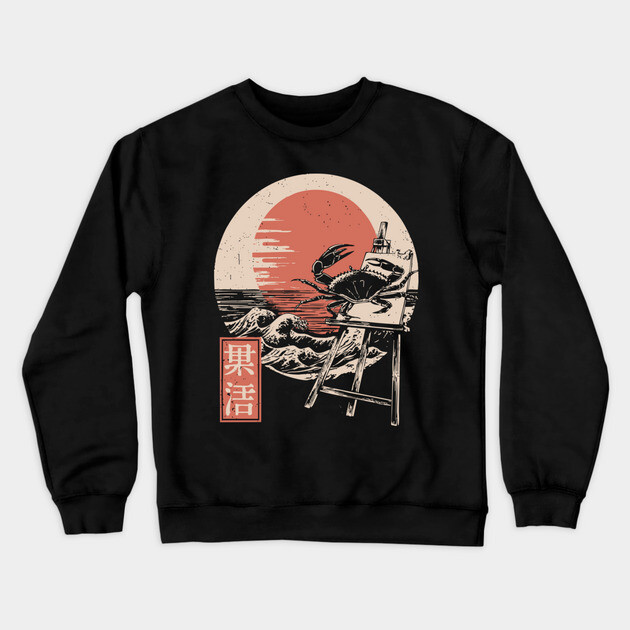 Japanese Crab Sumi-e Style Ocean Creature Ukiyo-e Beach Art Crewneck Sweatshirt by TuncGK
