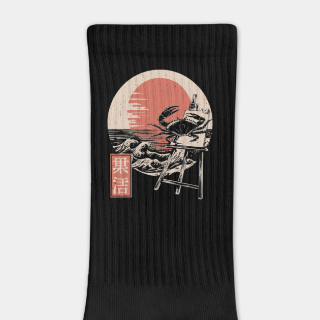 Japanese Crab Sumi-e Style Ocean Creature Ukiyo-e Beach Art by TuncGK