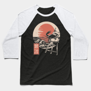 Japanese Crab Sumi-e Style Ocean Creature Ukiyo-e Beach Art Baseball T-Shirt
