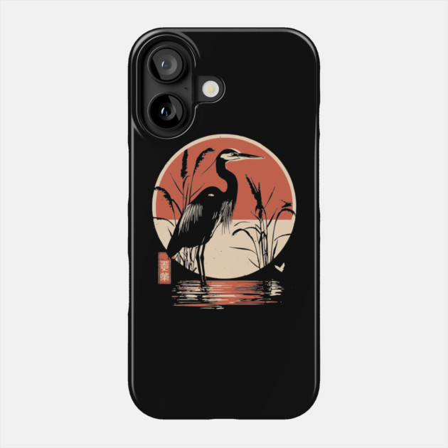 Elegant Crane Bird Sunset Japanese Traditional Ukiyo-e Nature Art Phone Case by TuncGK