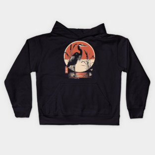 Elegant Crane Bird Sunset Japanese Traditional Ukiyo-e Nature Art Kids Hoodie