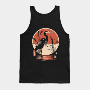 Elegant Crane Bird Sunset Japanese Traditional Ukiyo-e Nature Art Tank Top