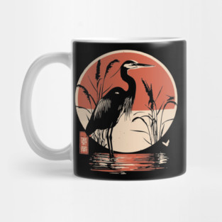 Elegant Crane Bird Sunset Japanese Traditional Ukiyo-e Nature Art Mug