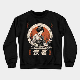 Modern Geisha DJ Turntables Japanese Fusion Electronic Music Art Crewneck Sweatshirt
