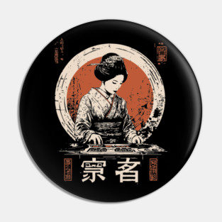 Modern Geisha DJ Turntables Japanese Fusion Electronic Music Art Pin