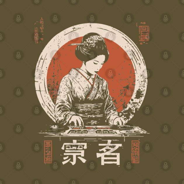Modern Geisha DJ Turntables Japanese Fusion Electronic Music Art by TuncGK
