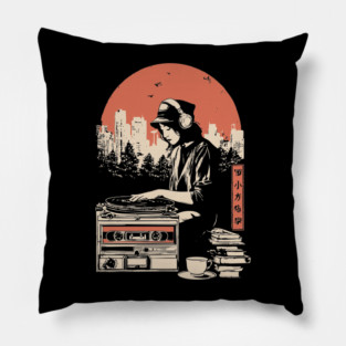 Japanese Wabi Sabi Style - Lo-Fi DJ Girl Retro Art Pillow