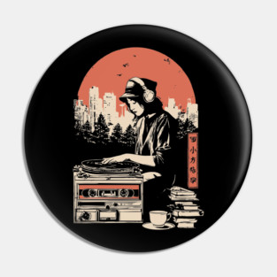 Japanese Wabi Sabi Style - Lo-Fi DJ Girl Retro Art Pin