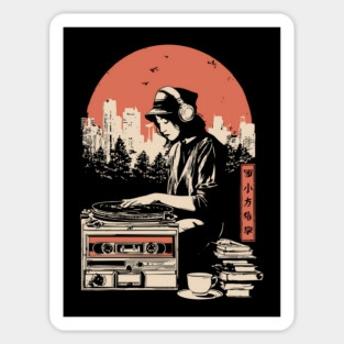 Japanese Wabi Sabi Style - Lo-Fi DJ Girl Retro Art Sticker