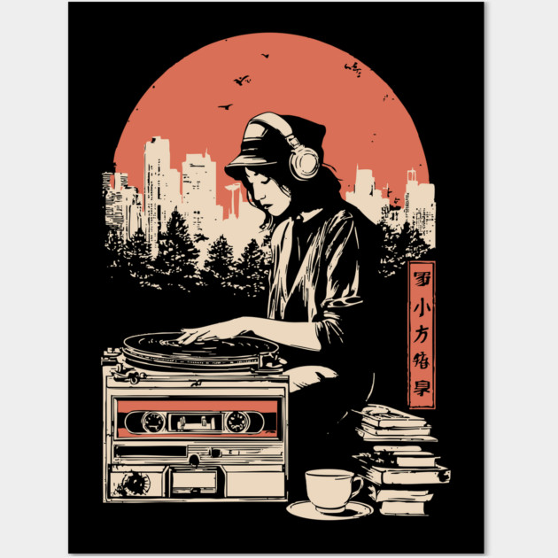 Japanese Wabi Sabi Style - Lo-Fi DJ Girl Retro Art Wall Art by TuncGK