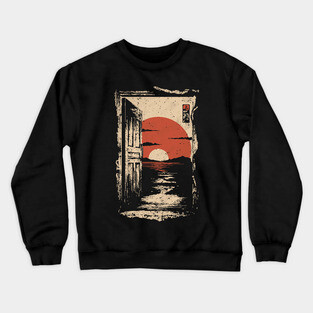 Japanese Door to New Life - Vintage Sunrise Art Crewneck Sweatshirt