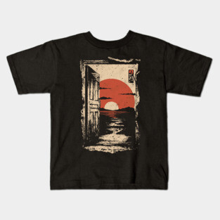 Japanese Door to New Life - Vintage Sunrise Art Kids T-Shirt