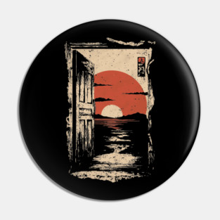 Japanese Door to New Life - Vintage Sunrise Art Pin