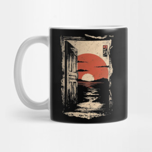 Japanese Door to New Life - Vintage Sunrise Art Mug