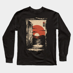 Japanese Door to New Life - Vintage Sunrise Art Long Sleeve T-Shirt