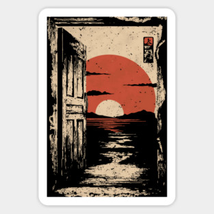 Japanese Door to New Life - Vintage Sunrise Art Sticker
