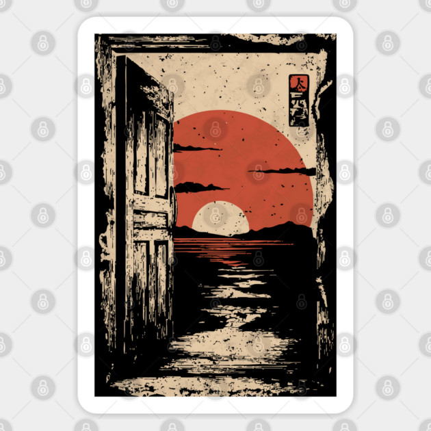 Japanese Door to New Life - Vintage Sunrise Art Sticker by TuncGK