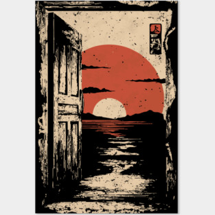 Japanese Door to New Life - Vintage Sunrise Art Posters and Art