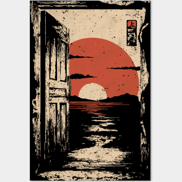 Japanese Door to New Life - Vintage Sunrise Art Wall Art by TuncGK