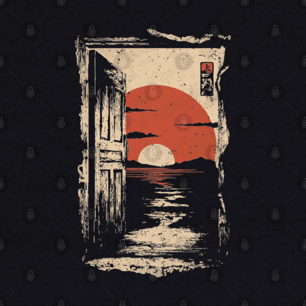 Japanese Door to New Life - Vintage Sunrise Art by TuncGK