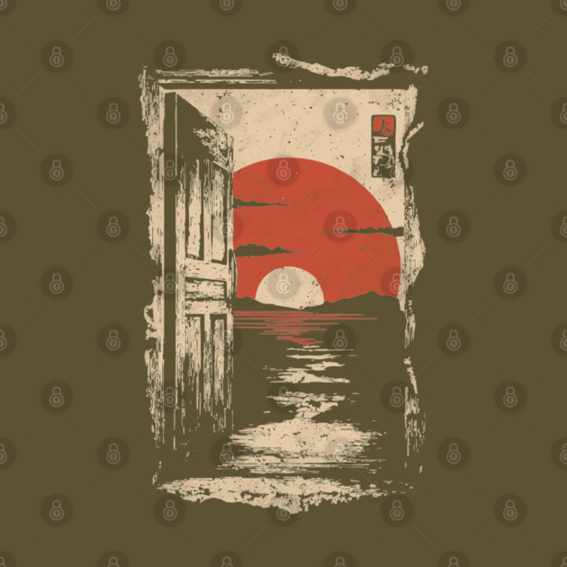 Japanese Door to New Life - Vintage Sunrise Art by TuncGK