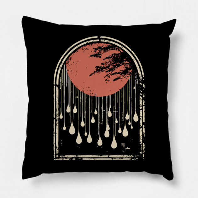 Abstract Japanese City Rain Drops - Vintage Grunge Art Pillow by TuncGK