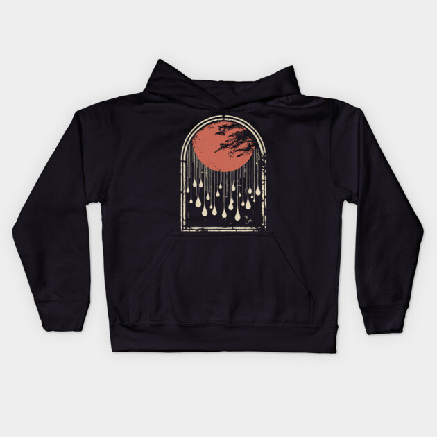 Abstract Japanese City Rain Drops - Vintage Grunge Art Kids Hoodie by TuncGK