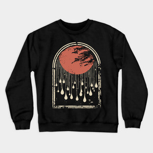 Abstract Japanese City Rain Drops - Vintage Grunge Art Crewneck Sweatshirt